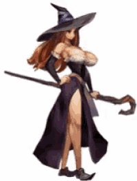 a woman in a witch costume is holding a wand .
