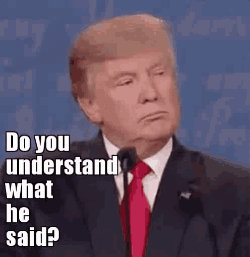 donald trump is giving a speech at a debate and asking a question .