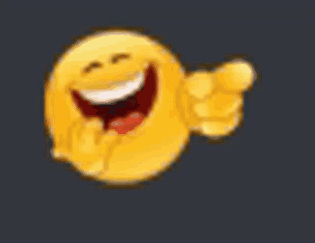 a smiley face is laughing and pointing at something .