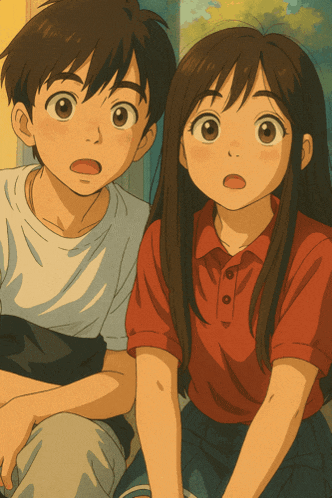 a boy and a girl are sitting next to each other in a cartoon