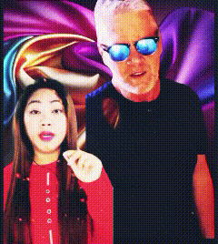 a man wearing sunglasses stands next to a woman