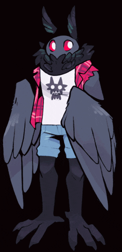 a drawing of a moth wearing a shirt with a skull on it