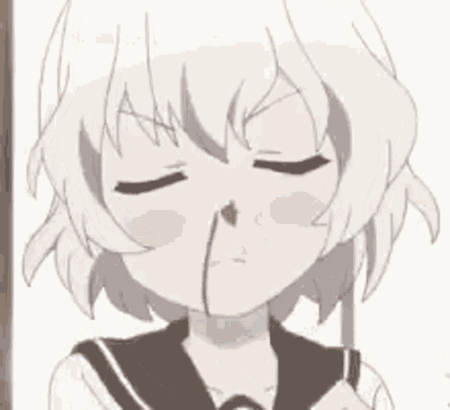 a close up of a girl with white hair making a funny face .
