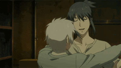 a couple of anime characters hugging each other
