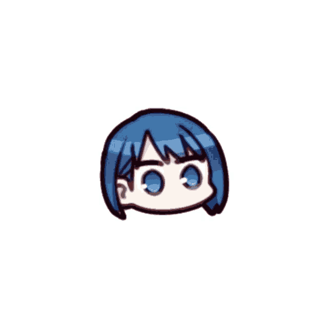 a cartoon drawing of a person with blue hair and blue eyes