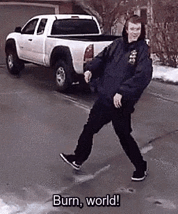a man is dancing on the sidewalk in front of a white truck .