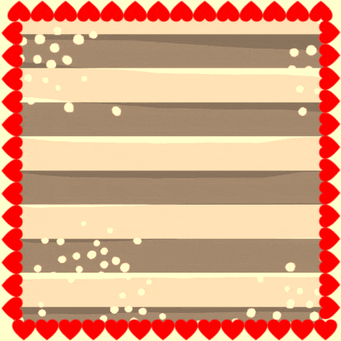 a striped background with a red heart border and white dots