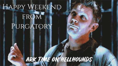 a happy weekend from purgatory poster with a man