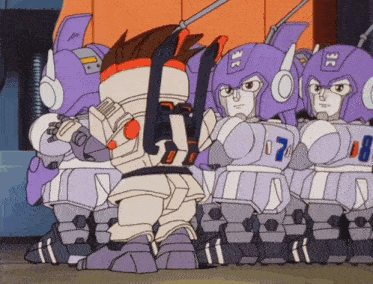 a group of robots with the number 8 on the back