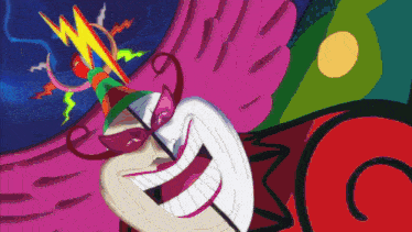 a cartoon drawing of a clown with a sword