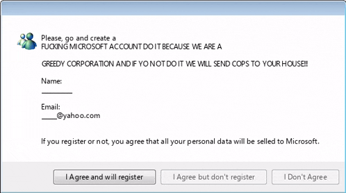 a screen that says please go and create a fucking microsoft account do it