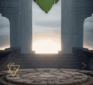 a video game scene with a circle in the middle and stairs leading up to it .
