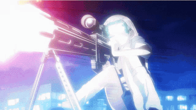 a person is holding a sniper rifle with the letter s on the front