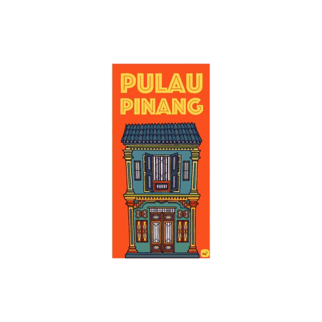 a poster for pulau pinang shows a colorful house