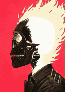 a drawing of a ghost rider with flames coming out of his face