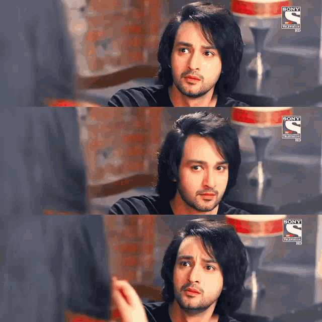 a collage of three pictures of a man with sony television written on the bottom