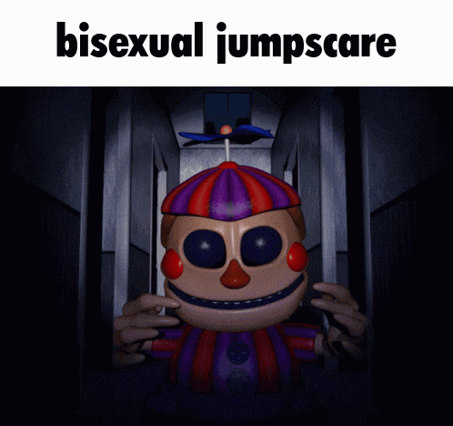 a picture of a clown with a big mouth and the words bisexual jumpscare on the bottom