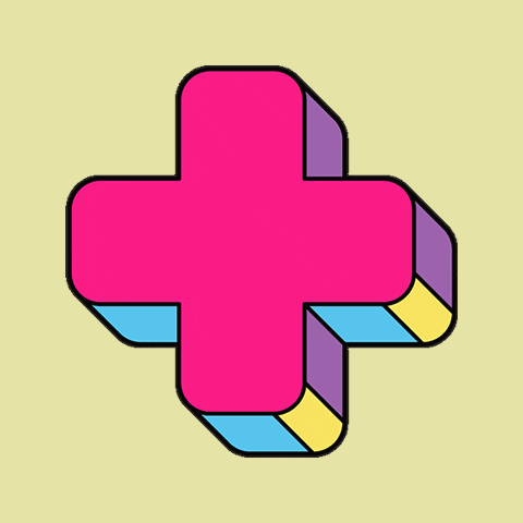 a pink and purple cross with a yellow stripe on the bottom