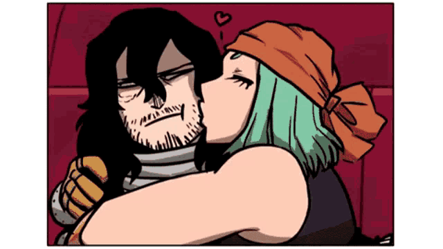 a cartoon of a man and a woman kissing with a heart above their head