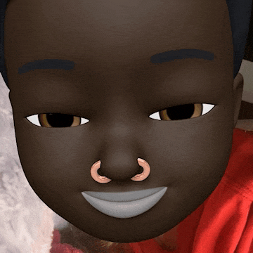 a close up of a cartoon face with a nose ring