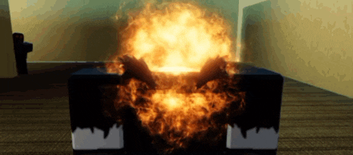 a cartoon character is surrounded by flames and looks like a ghost