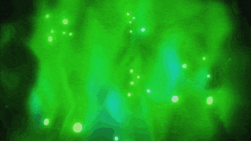 a green and blue background with a lot of glowing lights