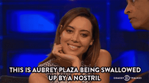 a woman is being swallowed up by a nostril on a comedy central show