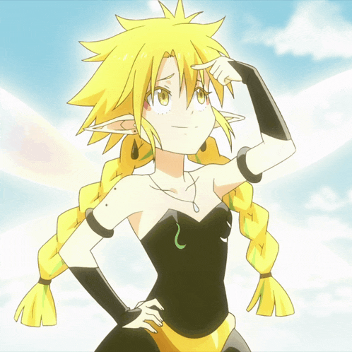 a drawing of a girl with yellow hair pointing at herself