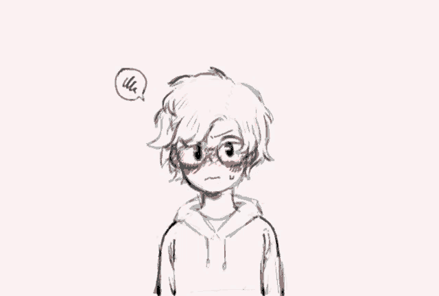a drawing of a person with glasses and a speech bubble that says uh