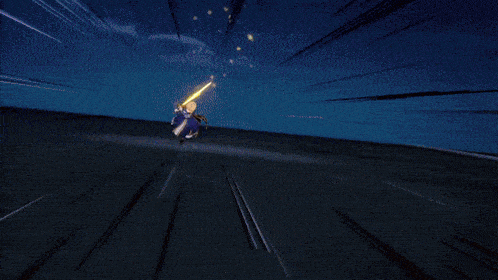 a cartoon character is holding a sword with a yellow light coming out of it