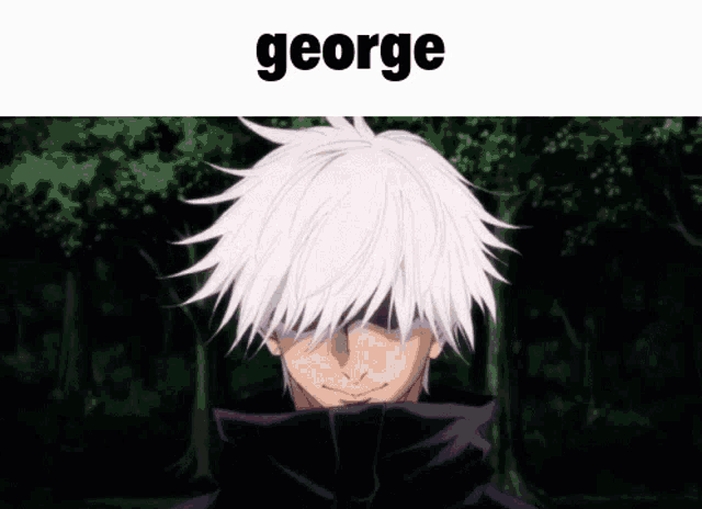 a man with white hair and the name george on the top