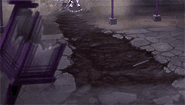 a video game scene with purple lanterns and a girl in a dress