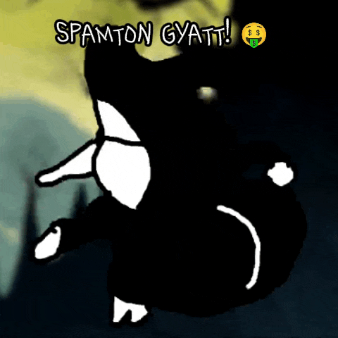 a black and white animal with the words spamton gyatt on top