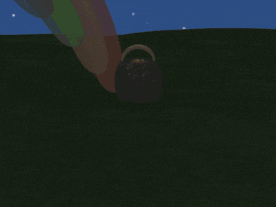 a black cauldron filled with gold coins with a handle