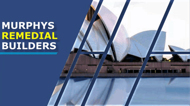 an advertisement for murphys remedial builders with a picture of a building