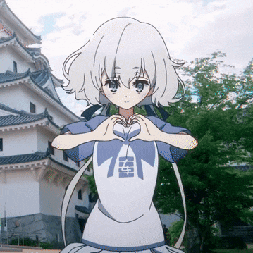 a girl with white hair is making a heart with her hands