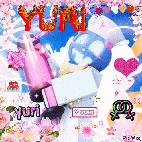a collage with the name yuri written in red