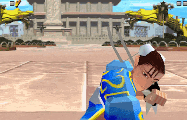 chun li is shown in a video game with a sword in her hand