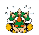 bowser is a cartoon character from the video game super mario bros . he is sitting down and crying .