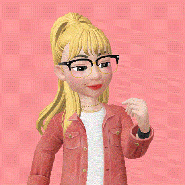a cartoon girl with glasses and a necklace that says love