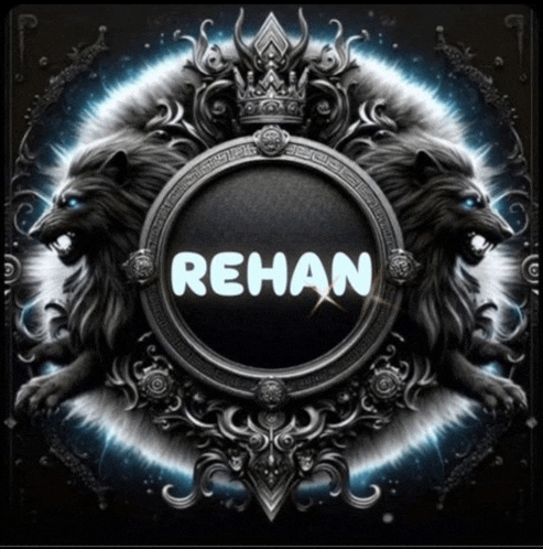 a picture of a lion with the name rehan in the center