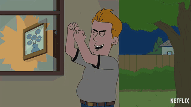 a cartoon of a man flexing his muscles with a netflix logo in the bottom right corner