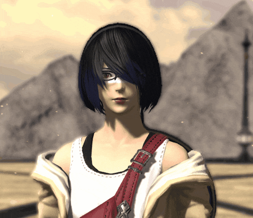 a woman with black hair and glasses is wearing a white tank top with a red strap