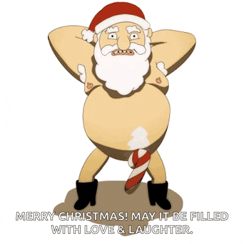 a cartoon of santa claus with a candy cane in his penis