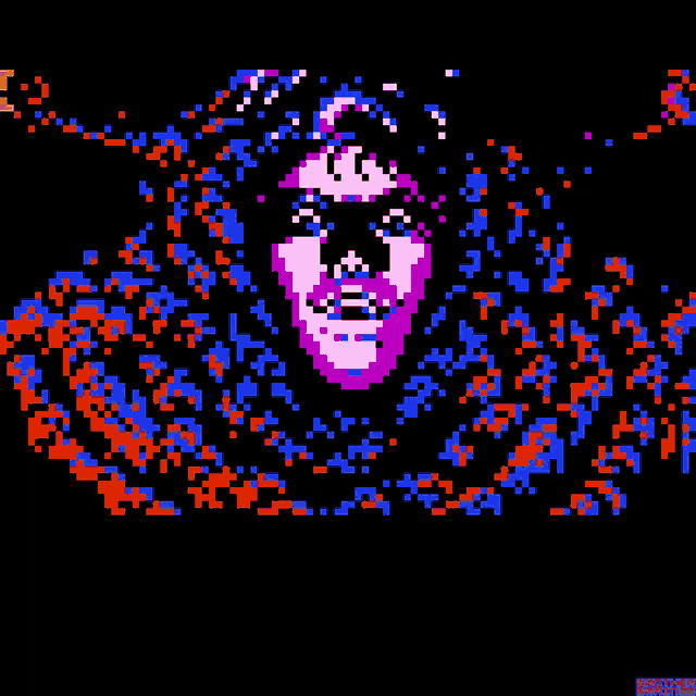 a pixel art of a man standing in front of a wall