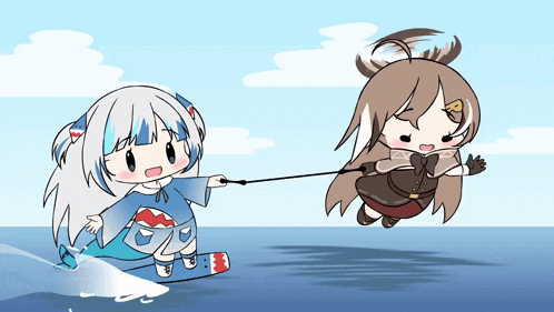 a cartoon of a girl pulling another girl on a rope