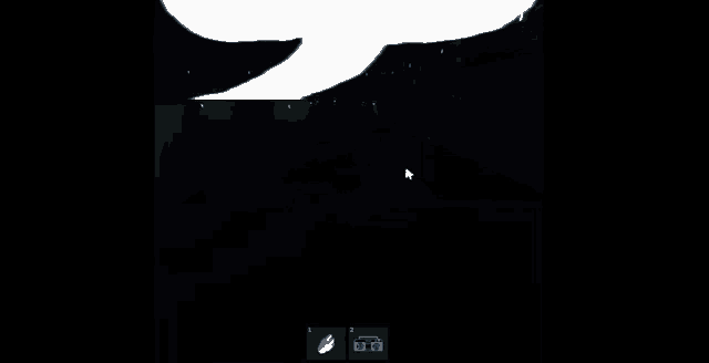 a white speech bubble is above a blue object