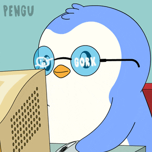 a cartoon of a penguin wearing glasses that say gorky