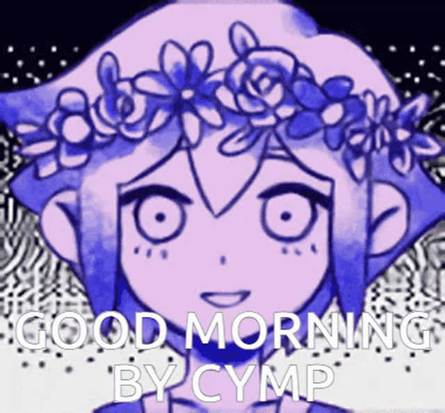 a drawing of a girl with flowers on her head and the words good morning by cymp