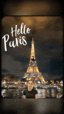 a picture of the eiffel tower with the words hello paris